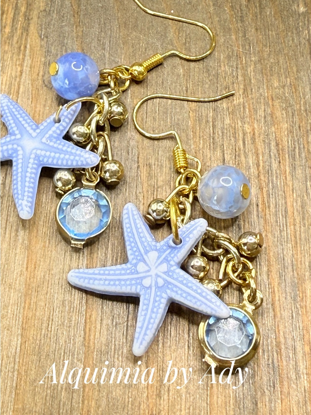 Nautical + Aquamarine dangle gold cluster earrings